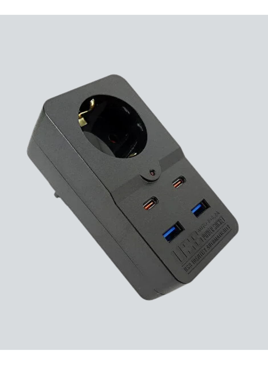 Isıya Dayanıklı PC Gövdeli Akım Korumalı Priz 4 USB