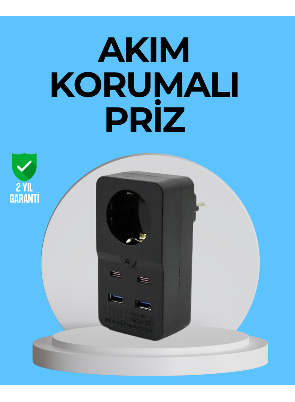 Termal Korumalı Priz Otomatik Çocuk Kilidi 4 USB Type C