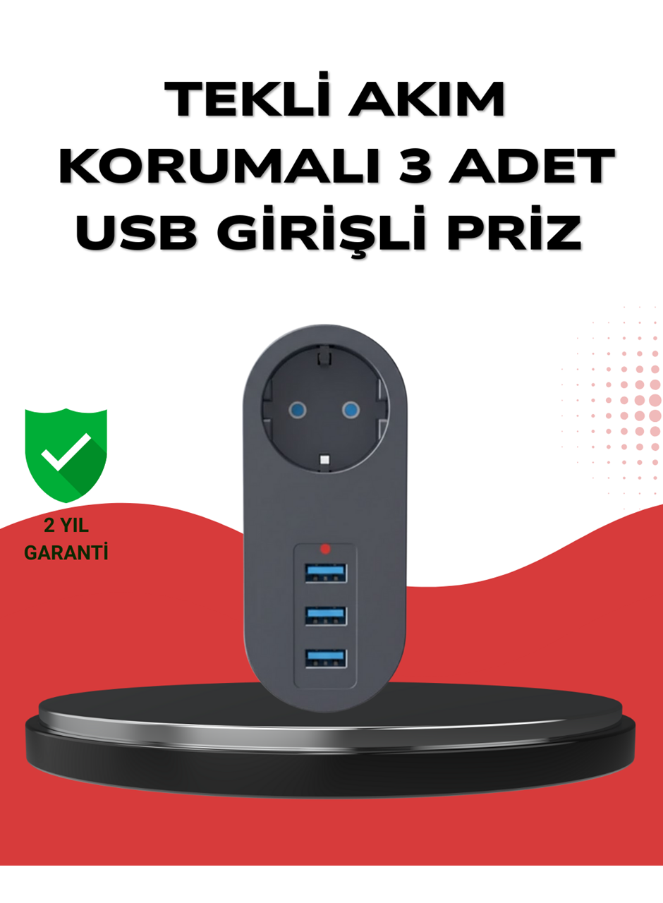 Isıya Dayanıklı 3 USB Portlu Güvenlikli Priz – Akıllı Enerji Yönetimi