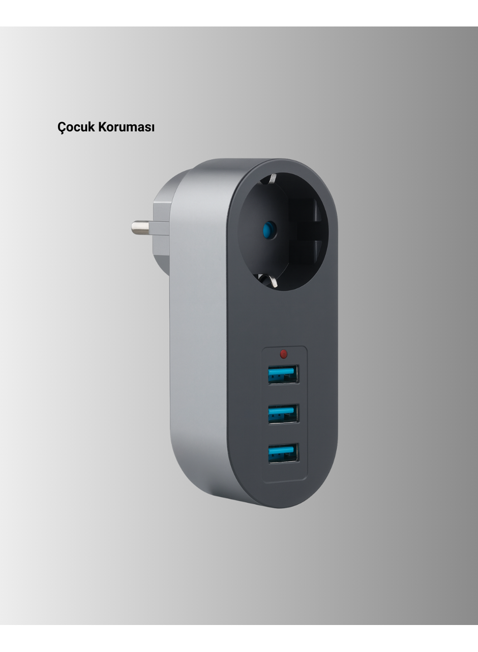 Isıya Dayanıklı 3 USB Portlu Güvenlikli Priz – Akıllı Enerji Yönetimi
