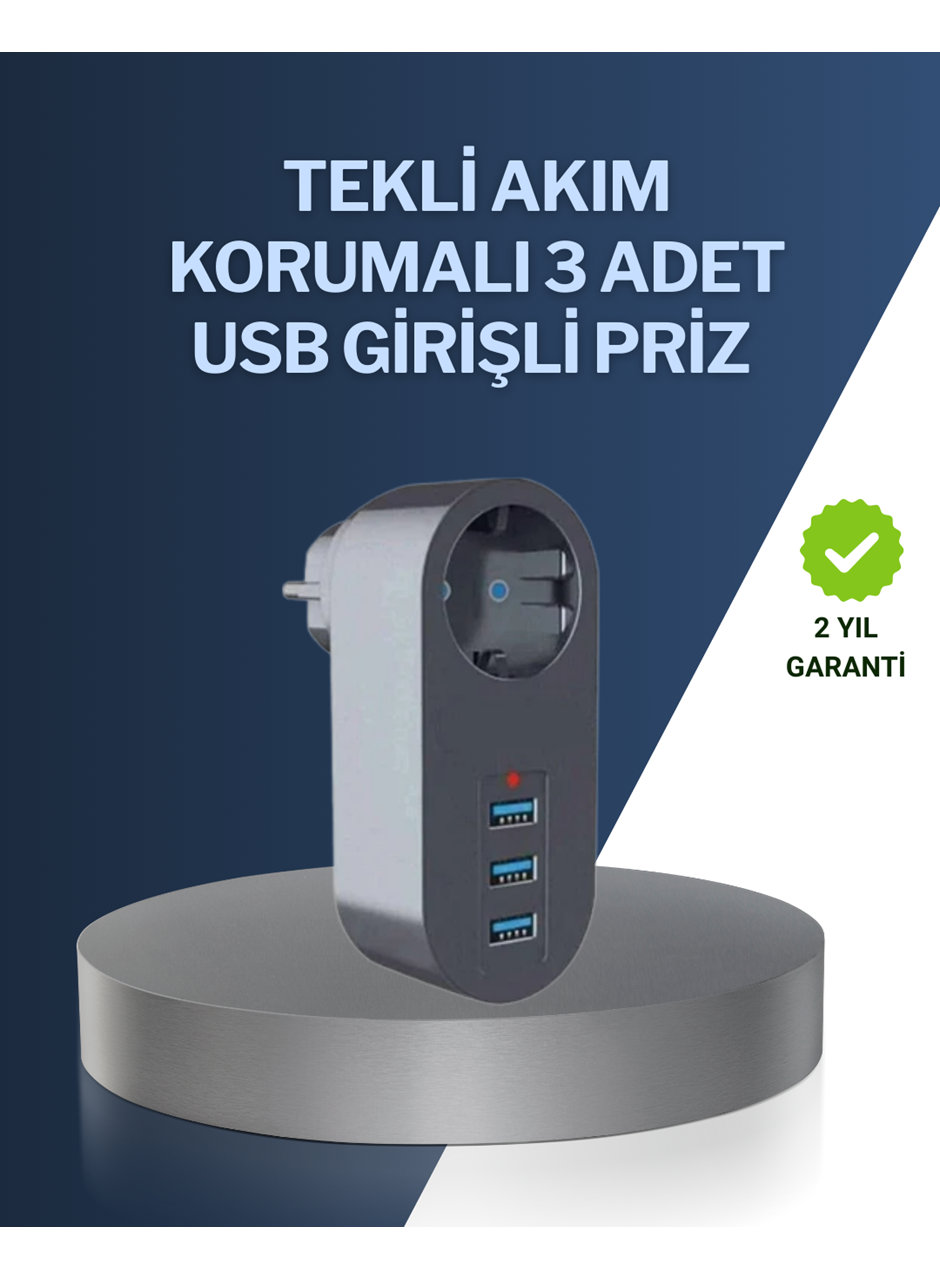 Çocuk Korumalı Termal Priz – 3'lü USB Şarj ve Akım Koruması
