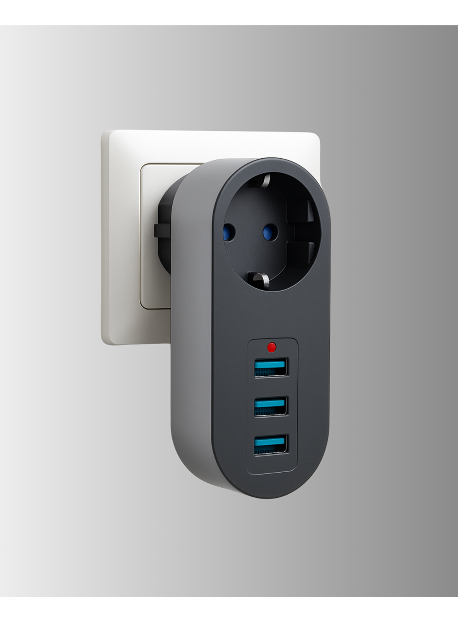 Çocuk Korumalı Termal Priz – 3'lü USB Şarj ve Akım Koruması