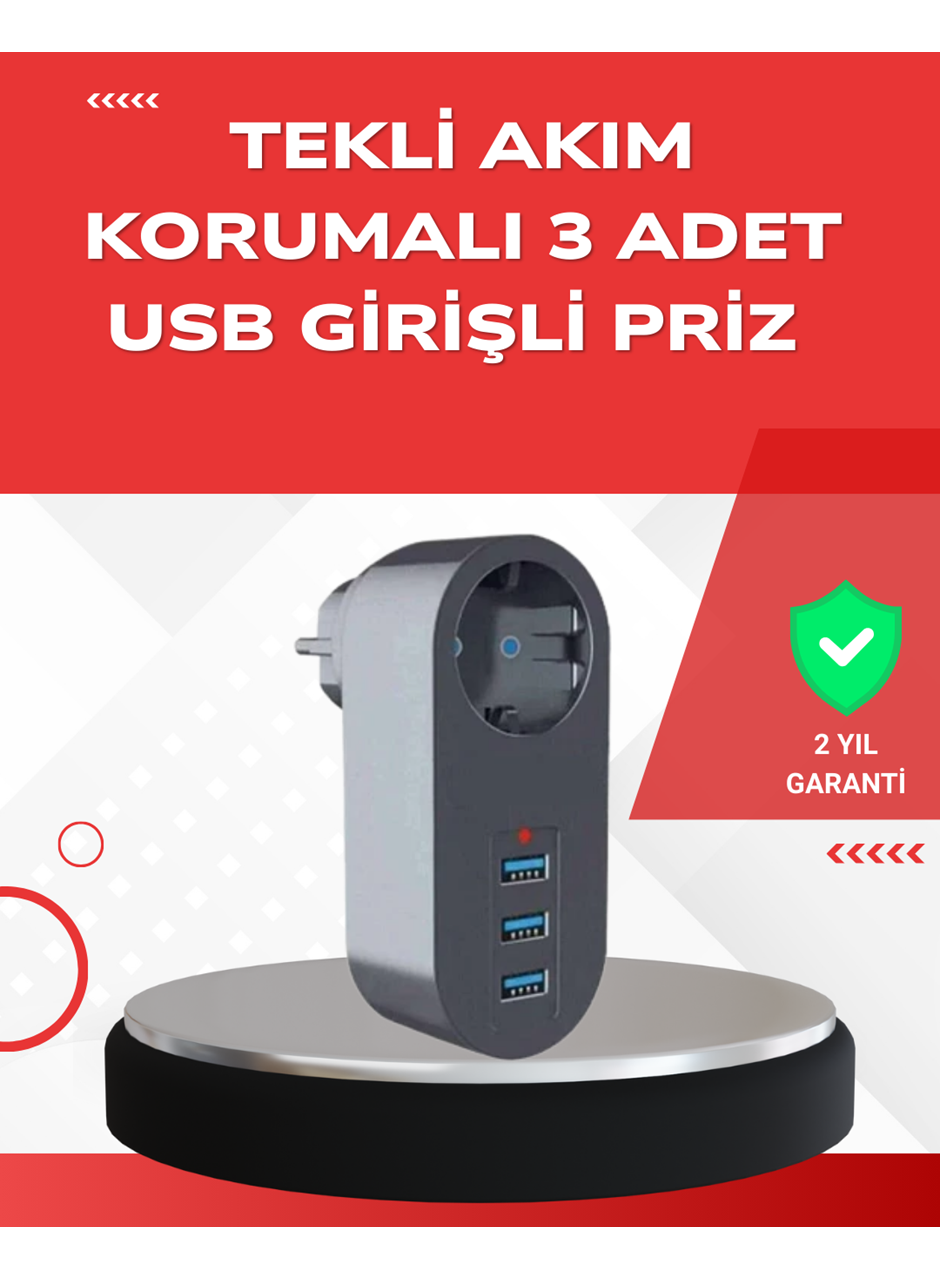 2500W Güç Destekli Akım Korumalı Priz – 3 USB Çıkışlı