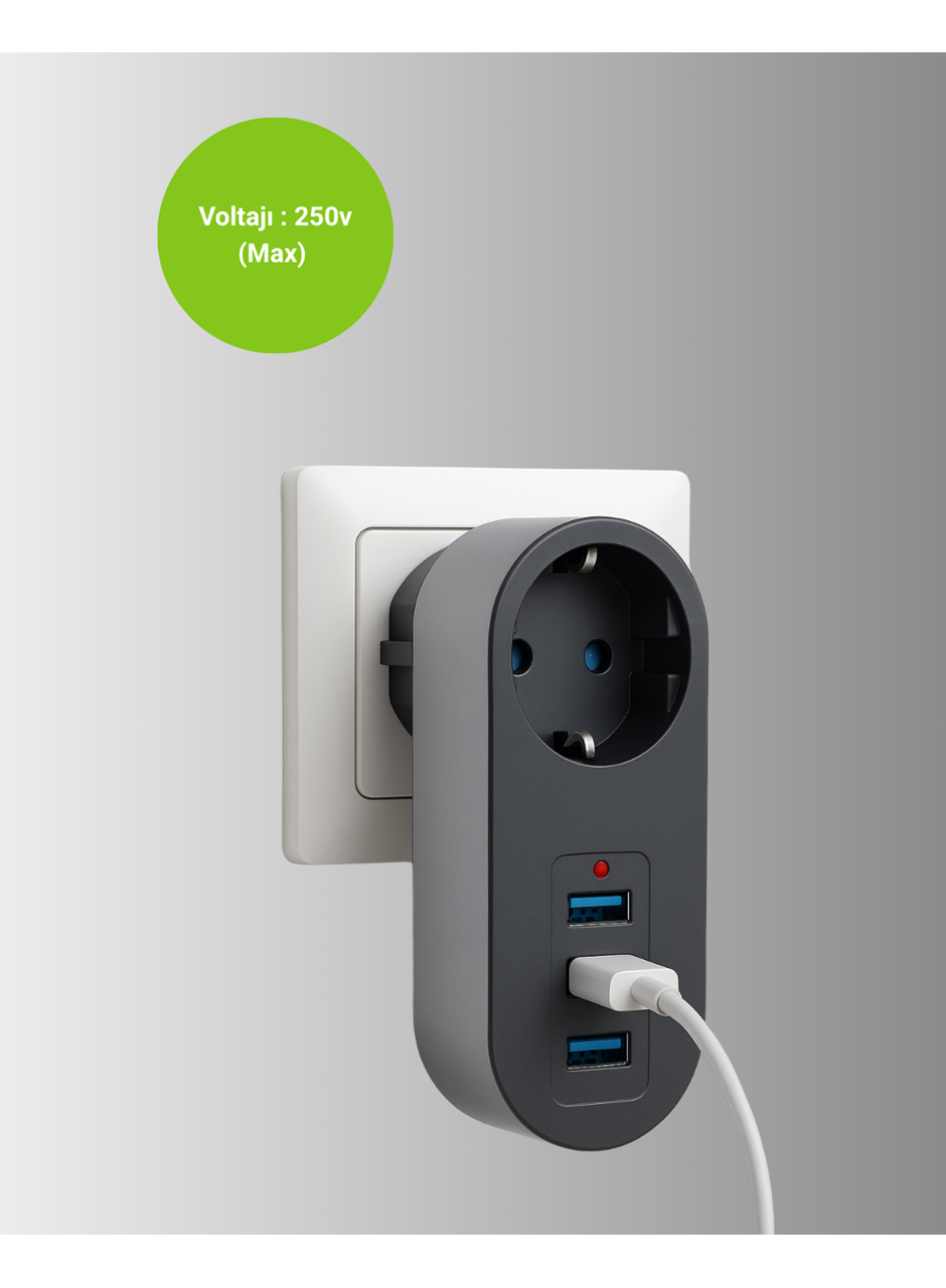 2500W Güç Destekli Akım Korumalı Priz – 3 USB Çıkışlı