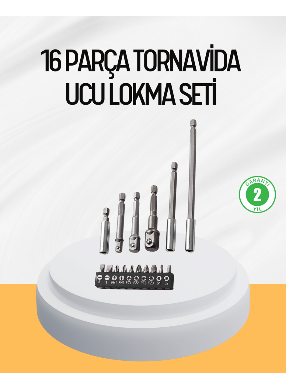 Ergonomik 16 Parça Bits Tornavida Uç ve Adaptör Seti