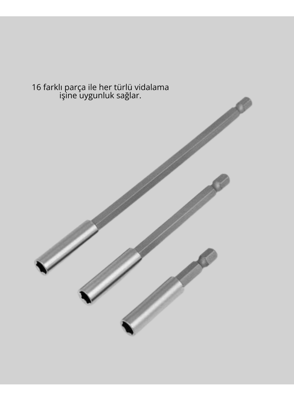 Ergonomik 16 Parça Bits Tornavida Uç ve Adaptör Seti