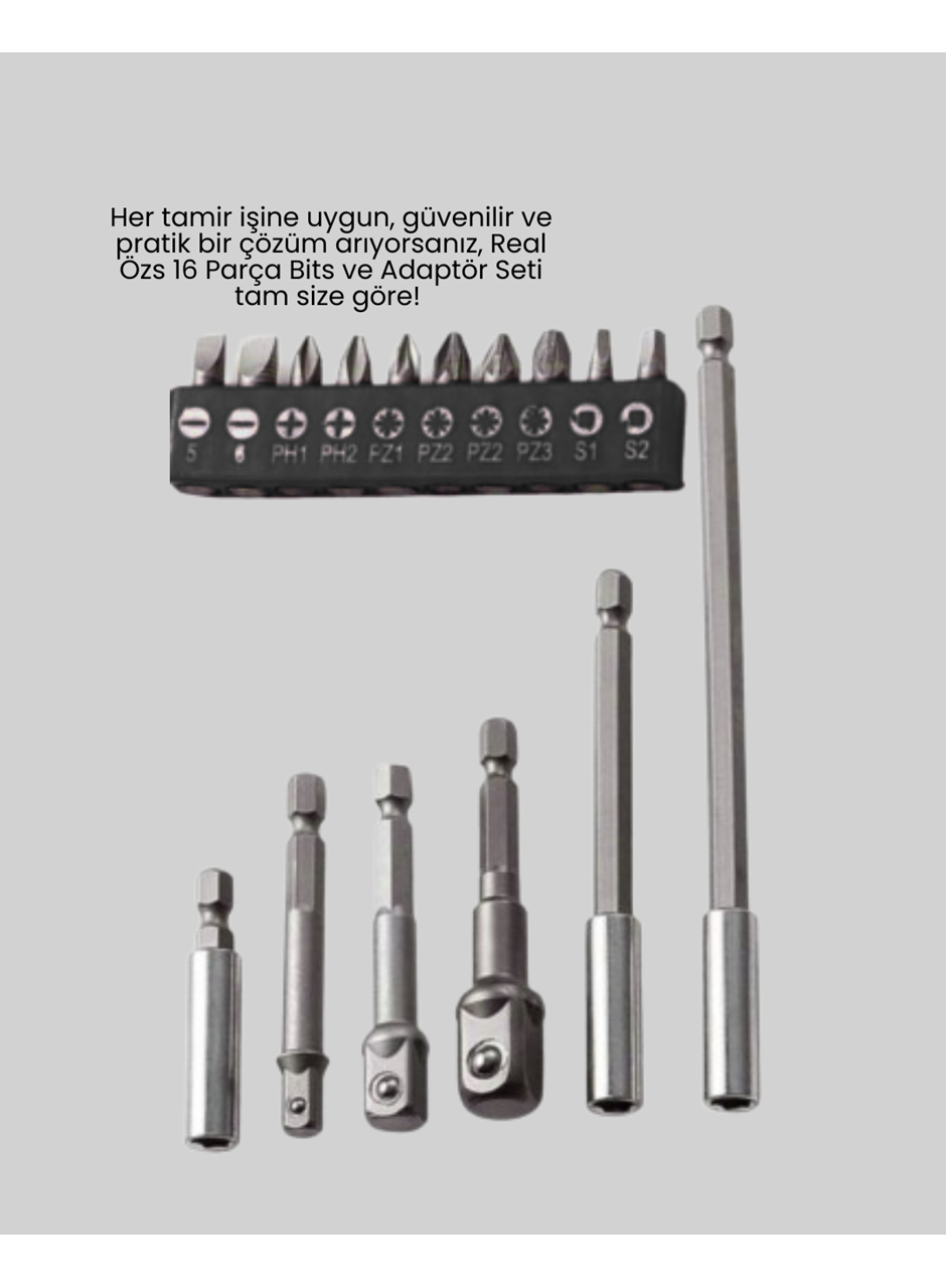 Ergonomik 16 Parça Bits Tornavida Uç ve Adaptör Seti