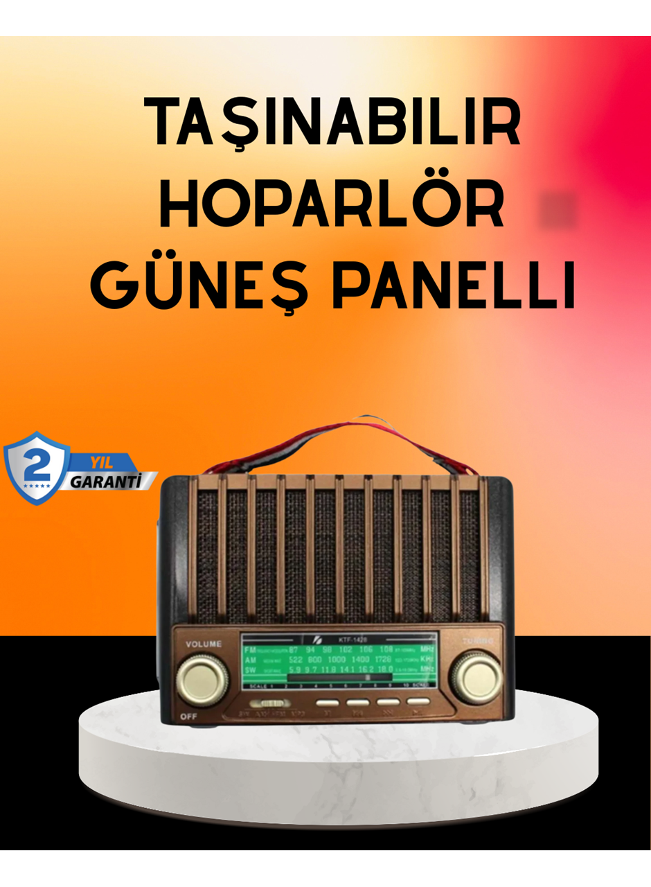 Solar Şarjlı Taşınabilir Radyo Bluetooth Hoparlör USB SD Destekli