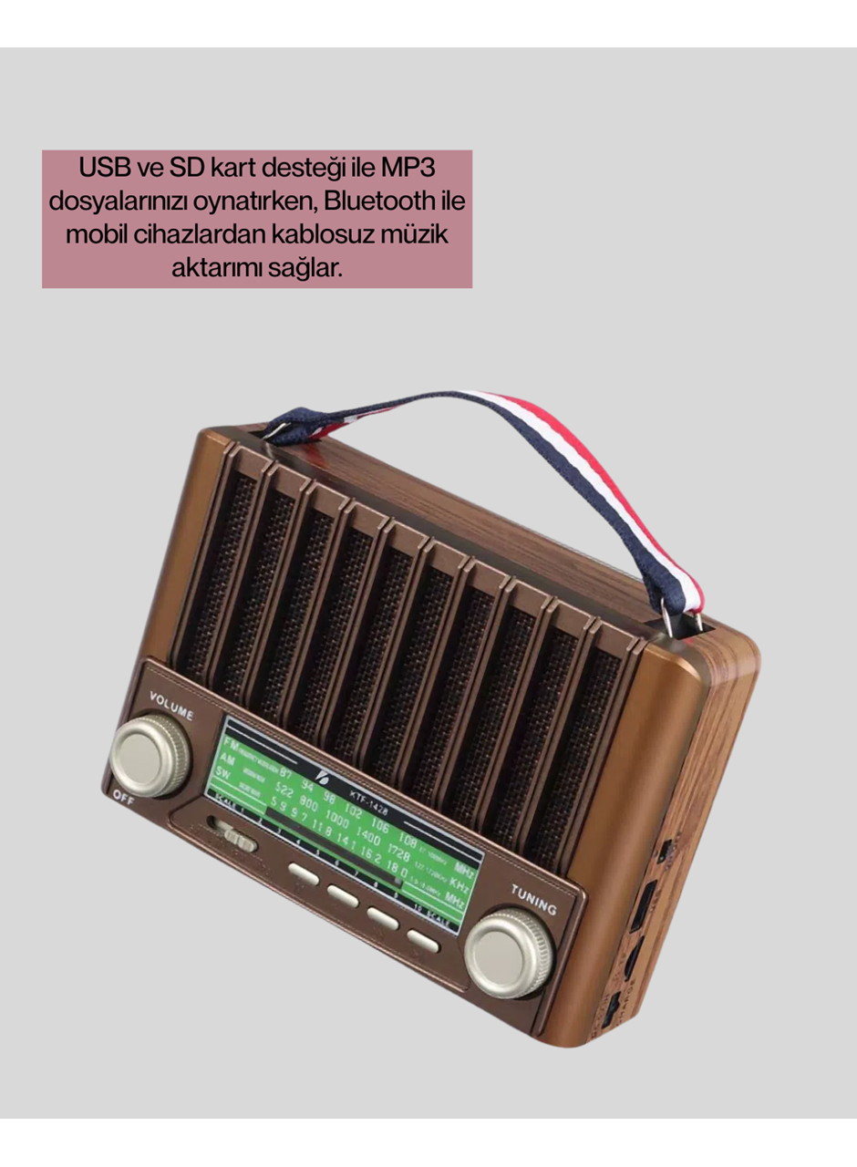 Solar Şarjlı Taşınabilir Radyo Bluetooth Hoparlör USB SD Destekli