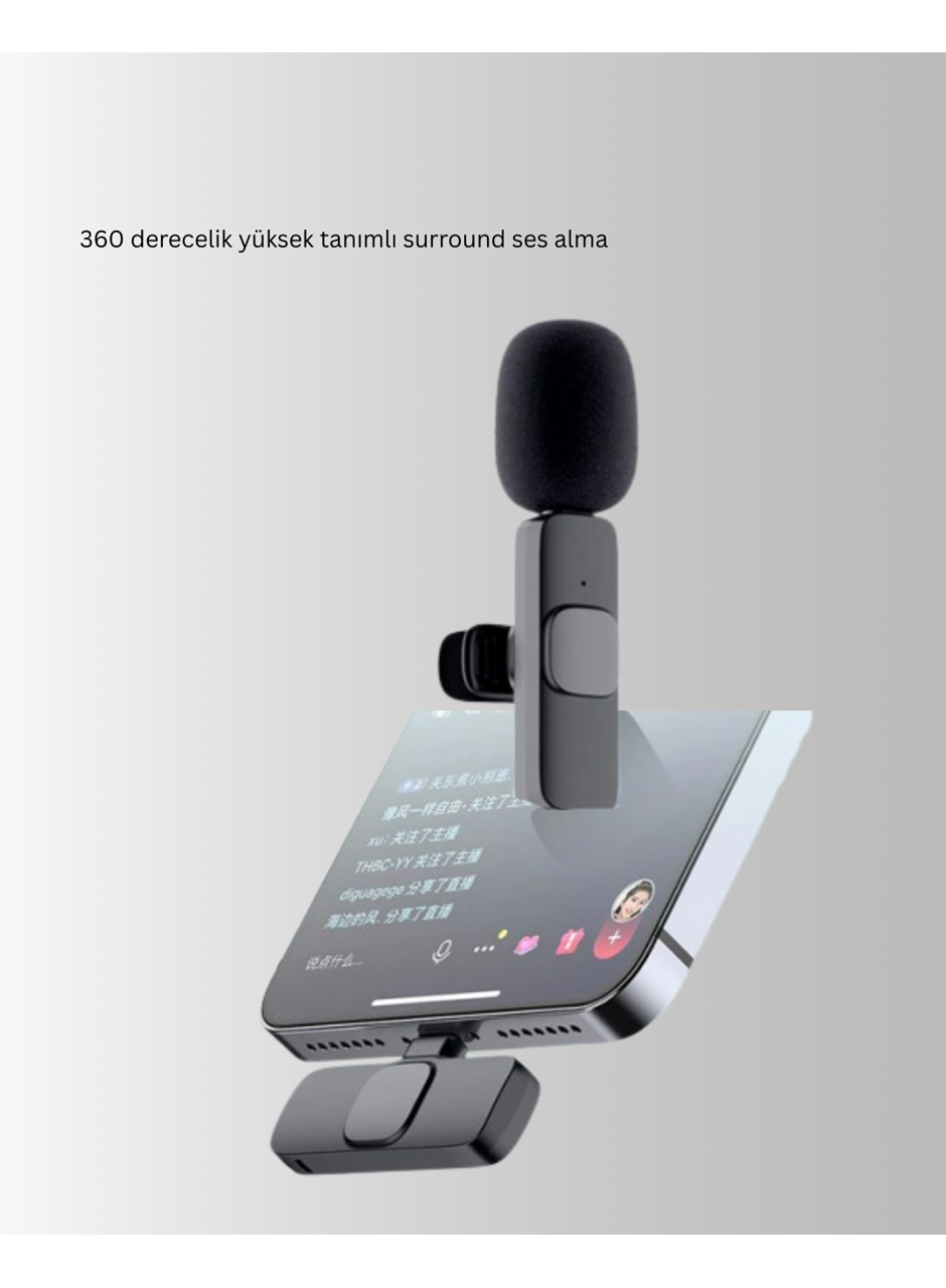 iPhone İçin Çift Mikrofonlu Telsiz Yaka Mikrofonu 360 Derece HD Ses