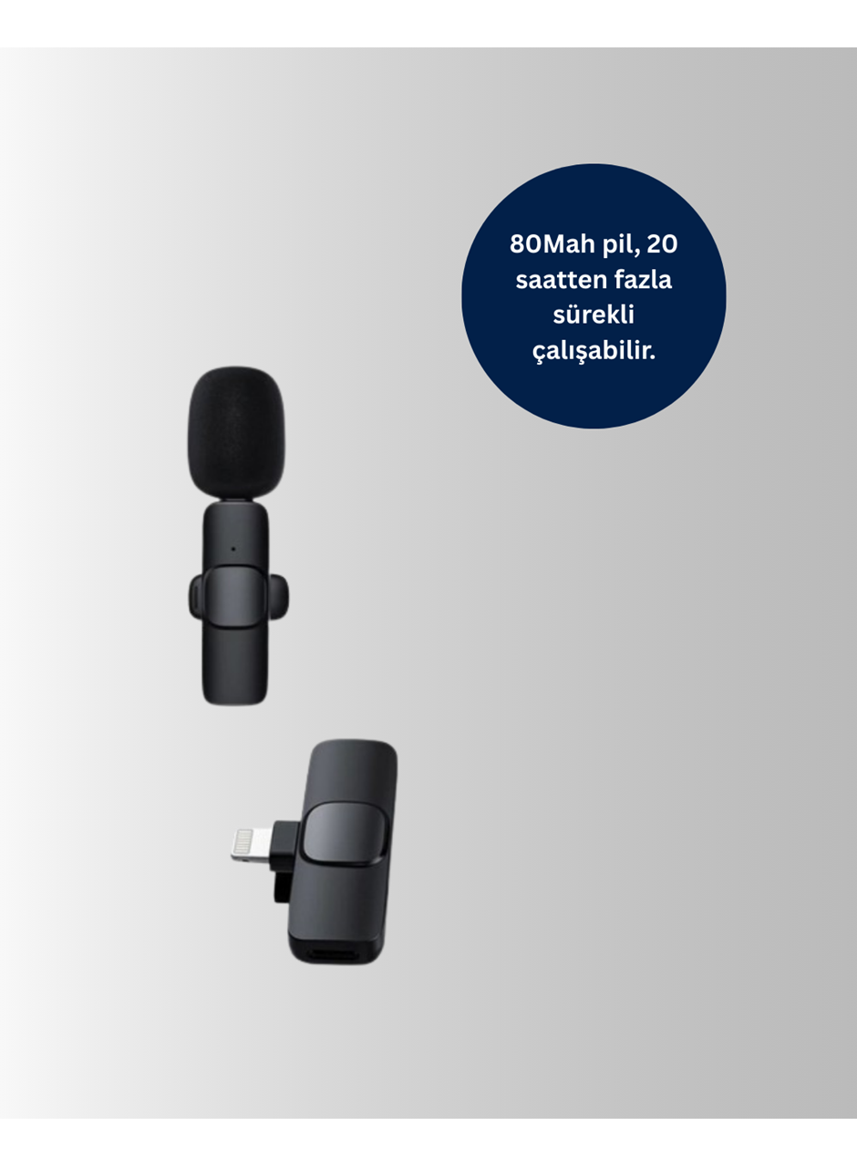 iPhone İçin Çift Mikrofonlu Telsiz Yaka Mikrofonu 360 Derece HD Ses