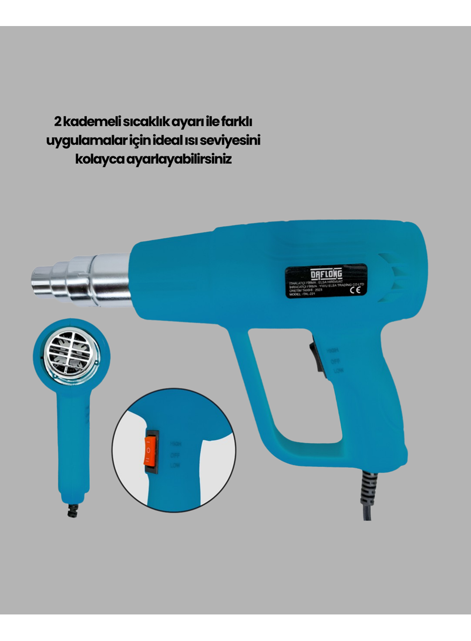 2000W Profesyonel 2 Kademeli Isı Tabancası Sıcak Hava Üfleme
