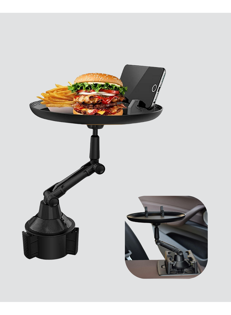 360° Döner Araç Bardaklık Tepsisi Geniş Yemek Alanlı Telefon Standlı