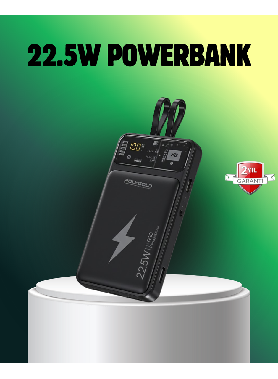 Powerbank Dahili Ekranlı 10000 mAh Çift Kablolu