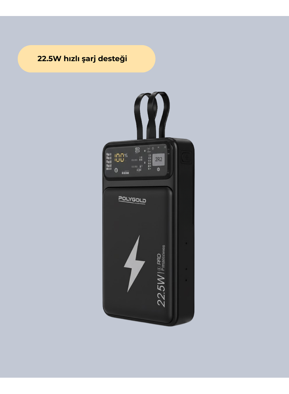 Powerbank Dahili Ekranlı 10000 mAh Çift Kablolu