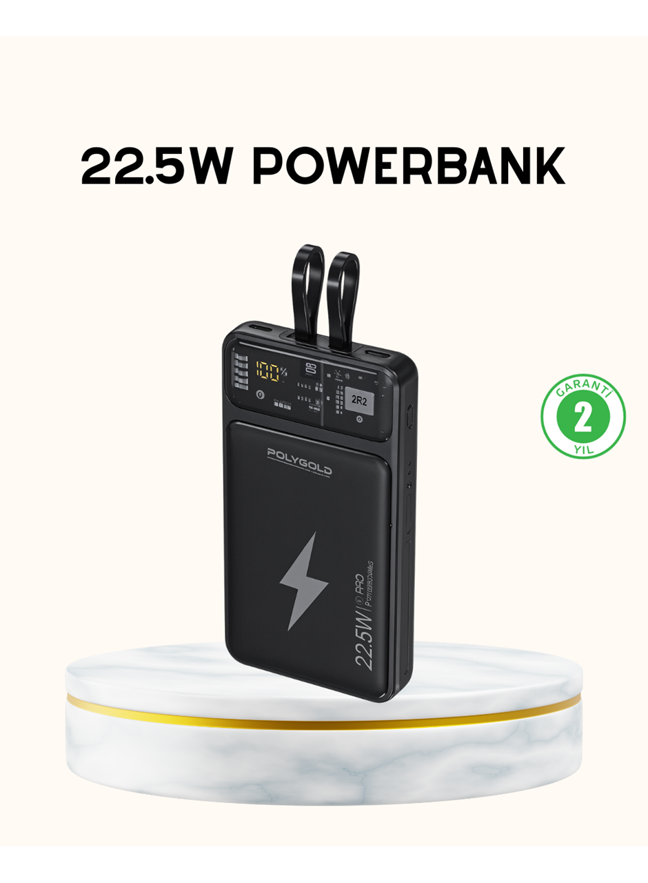 Powerbank Hızlı Şarj 10000 mAh Dahili Kablo