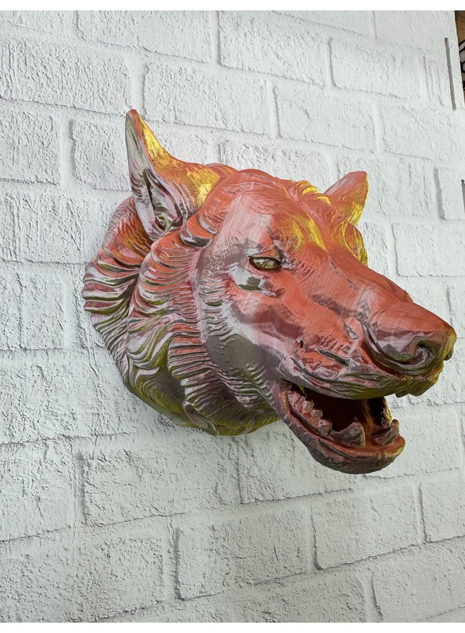 Dekoratif Altın Gold Kurt Duvar Heykeli Asılabilir Hediyelik 25x19 cm