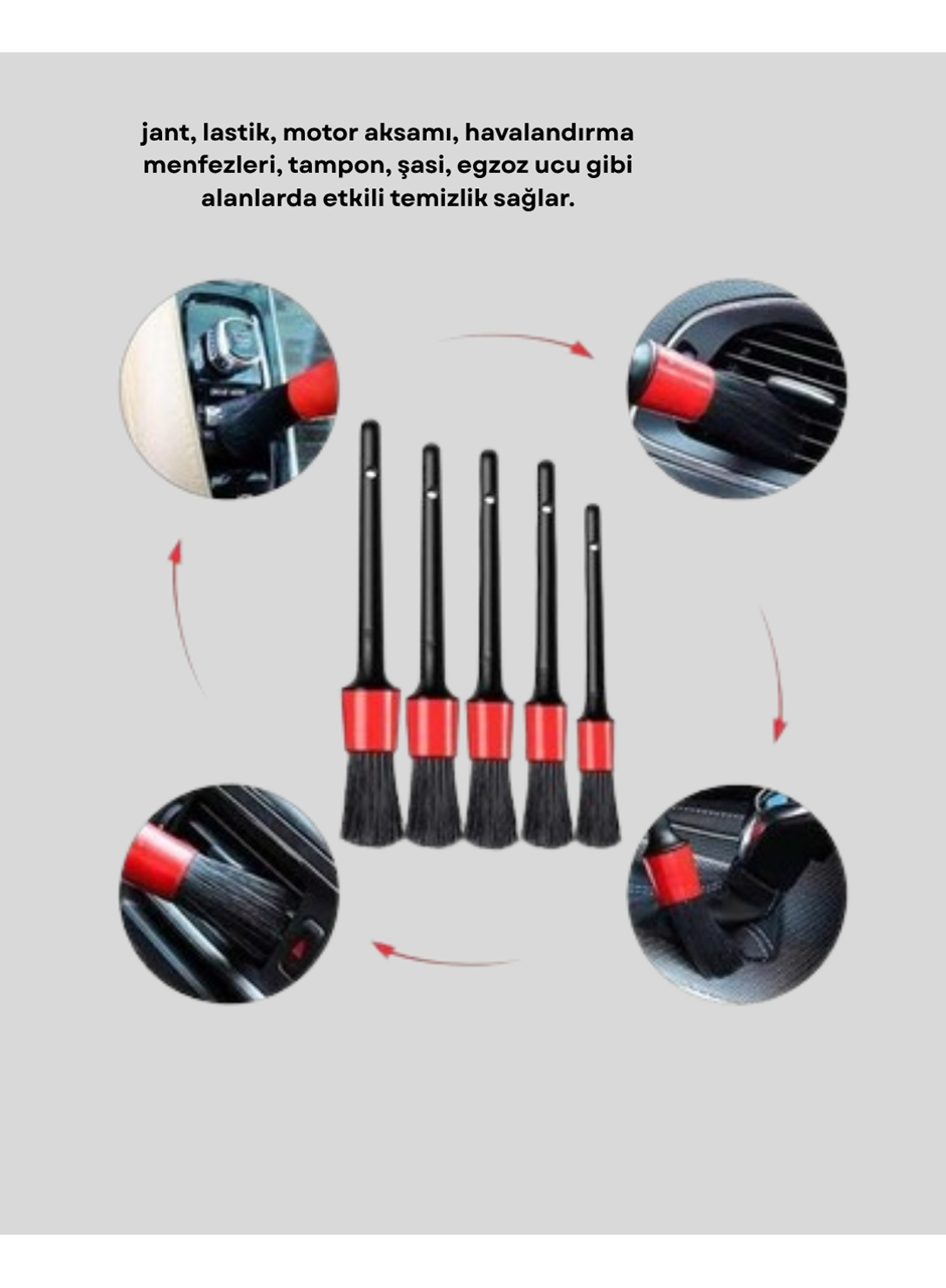 Araç Detay Temizlik Fırçası 5’li Set Çizmeyen Kıl Çok Yönlü Kullanım