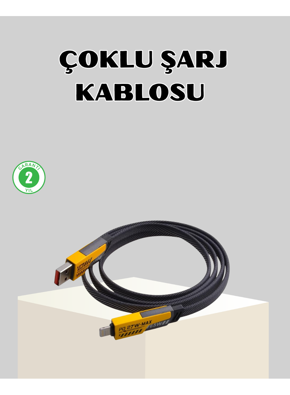 65W Çoklu Şarj Kablosu 4’ü 1 Arada Örgülü Hızlı Veri Aktarım USB-C USB-A