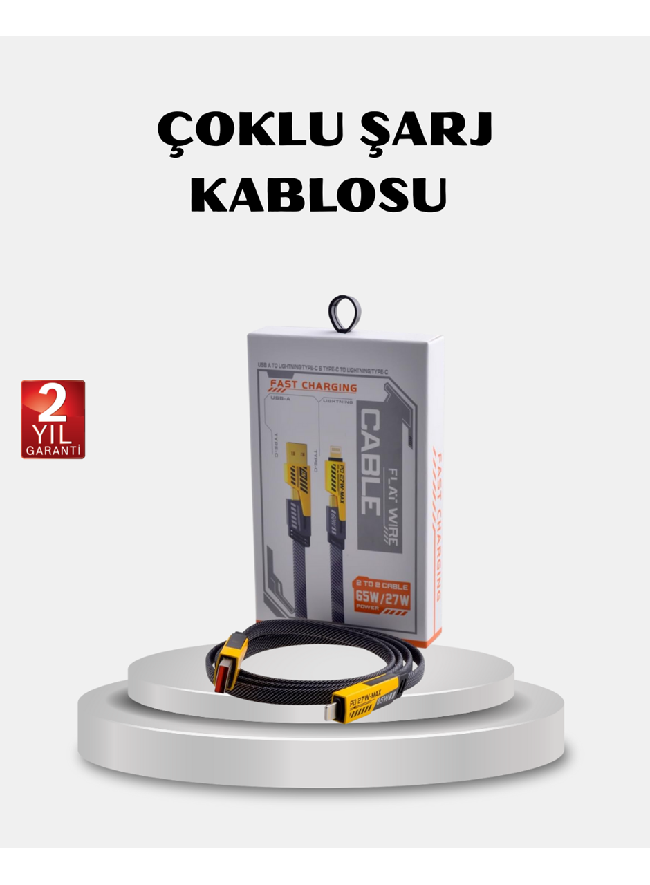USB-C USB-A 4’ü 1 Arada Örgülü Kablo 65W Hızlı Şarj Metal Uç Dayanıklı