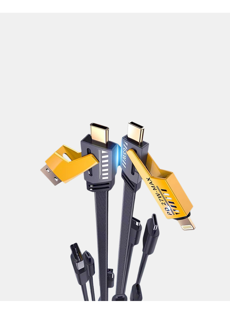 USB-C USB-A 4’ü 1 Arada Örgülü Kablo 65W Hızlı Şarj Metal Uç Dayanıklı