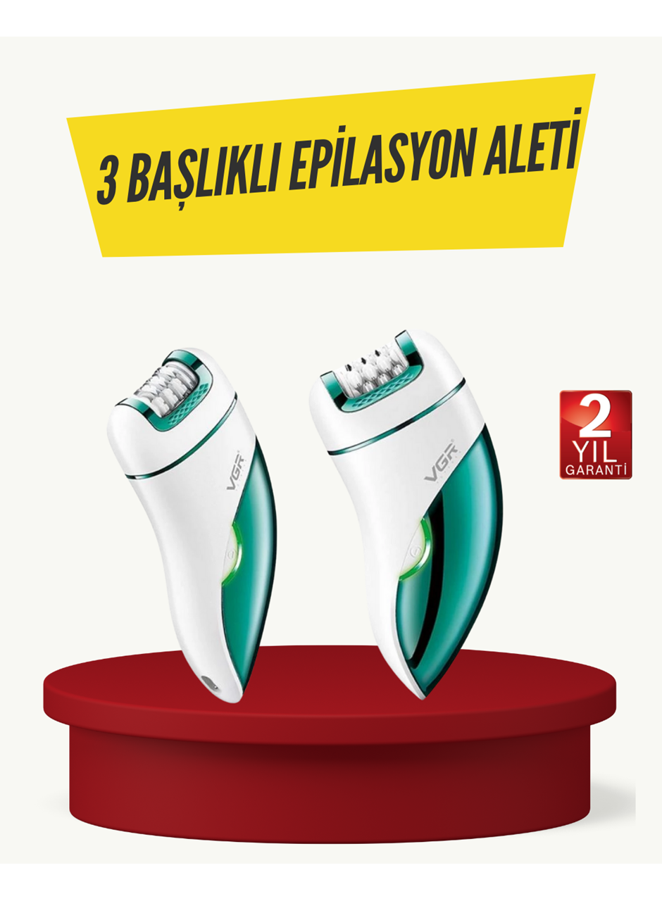 Profesyonel 3 in 1 Epilasyon Cihazı LED Aydınlatmalı Suya Dayanıklı Şarjlı VGR Epilatör