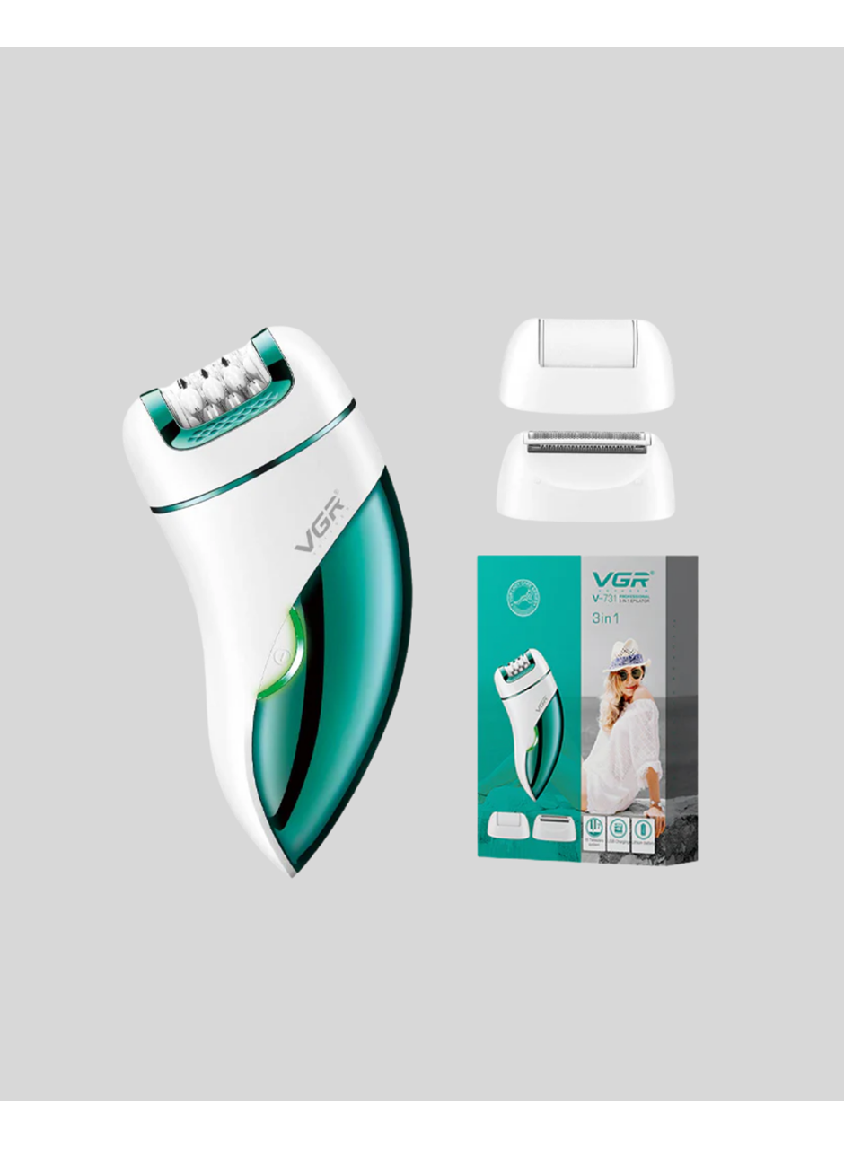 Profesyonel 3 in 1 Epilasyon Cihazı LED Aydınlatmalı Suya Dayanıklı Şarjlı VGR Epilatör