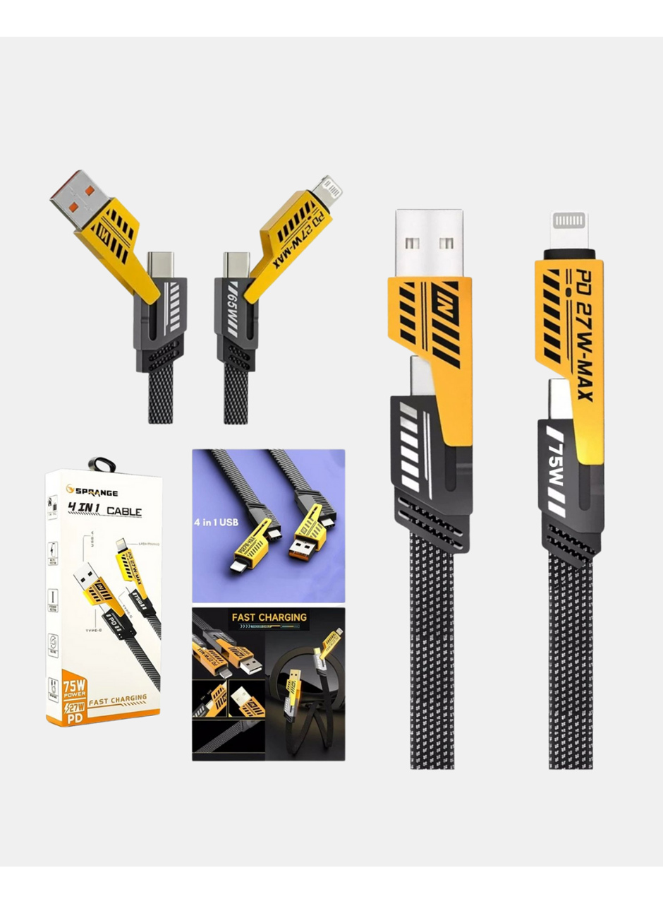 USB-C USB-A 4’ü 1 Arada Örgülü Kablo 65W Hızlı Şarj Metal Uç Dayanıklı