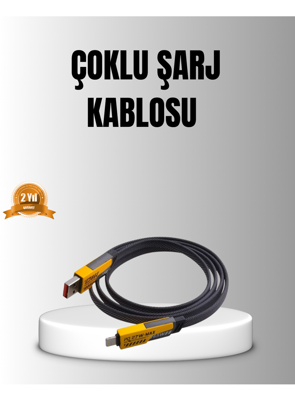 65W 4’ü 1 Arada Örgülü Hızlı Şarj Kablosu USB-C USB-A Çoklu Şarj Dayanıklı