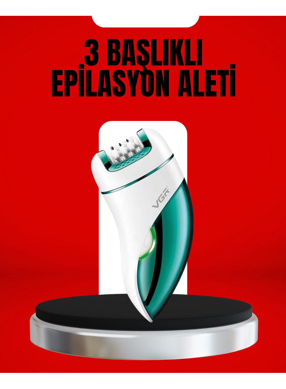 3'ü 1 Arada Epilatör Su Geçirmez Metal Başlıklı LED Işıklı 90 Dakika Şarjlı