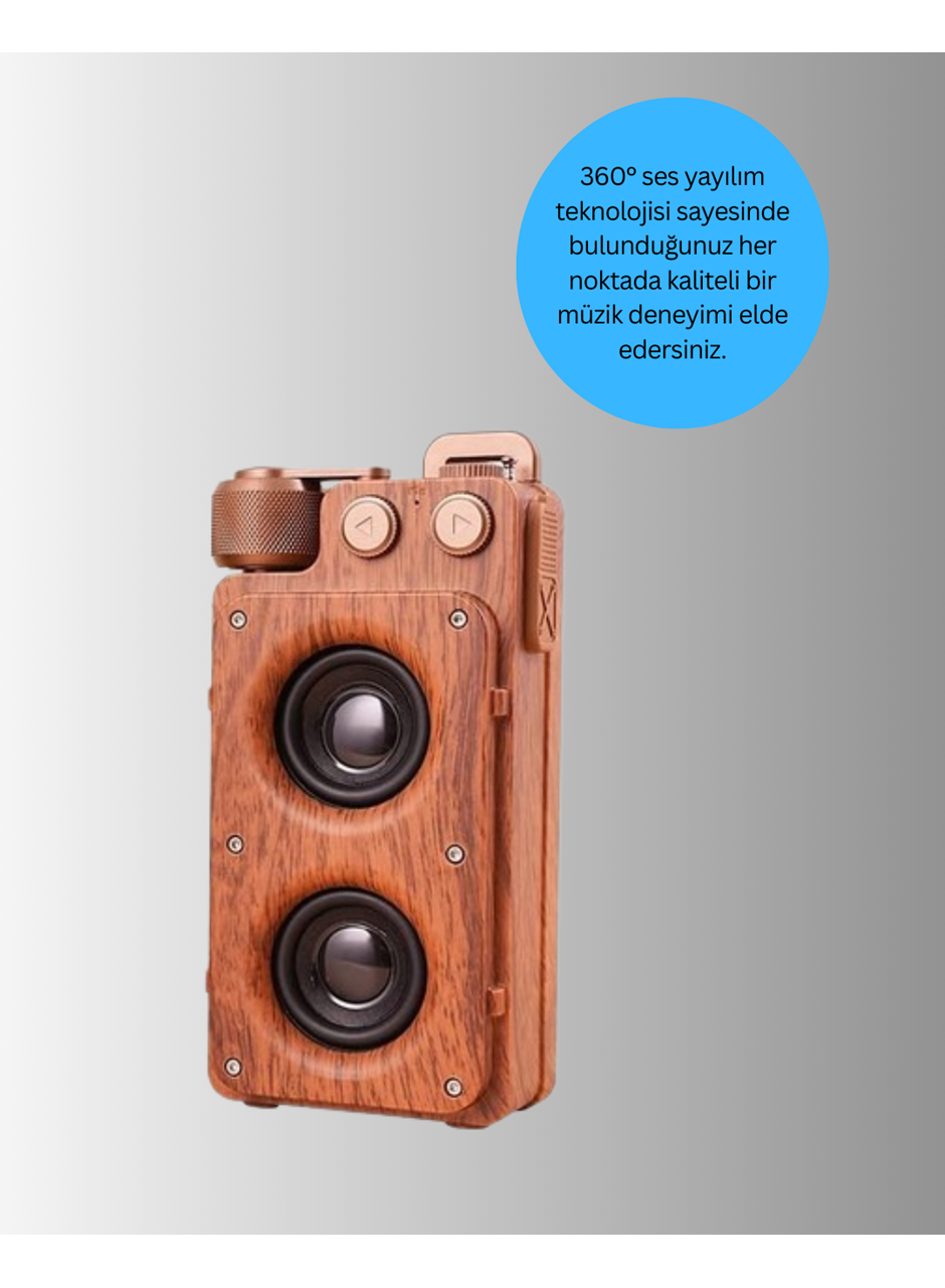 Vintage Tasarımlı Bluetooth Hoparlör Uzun Pil Ömürlü ve FM Destekli
