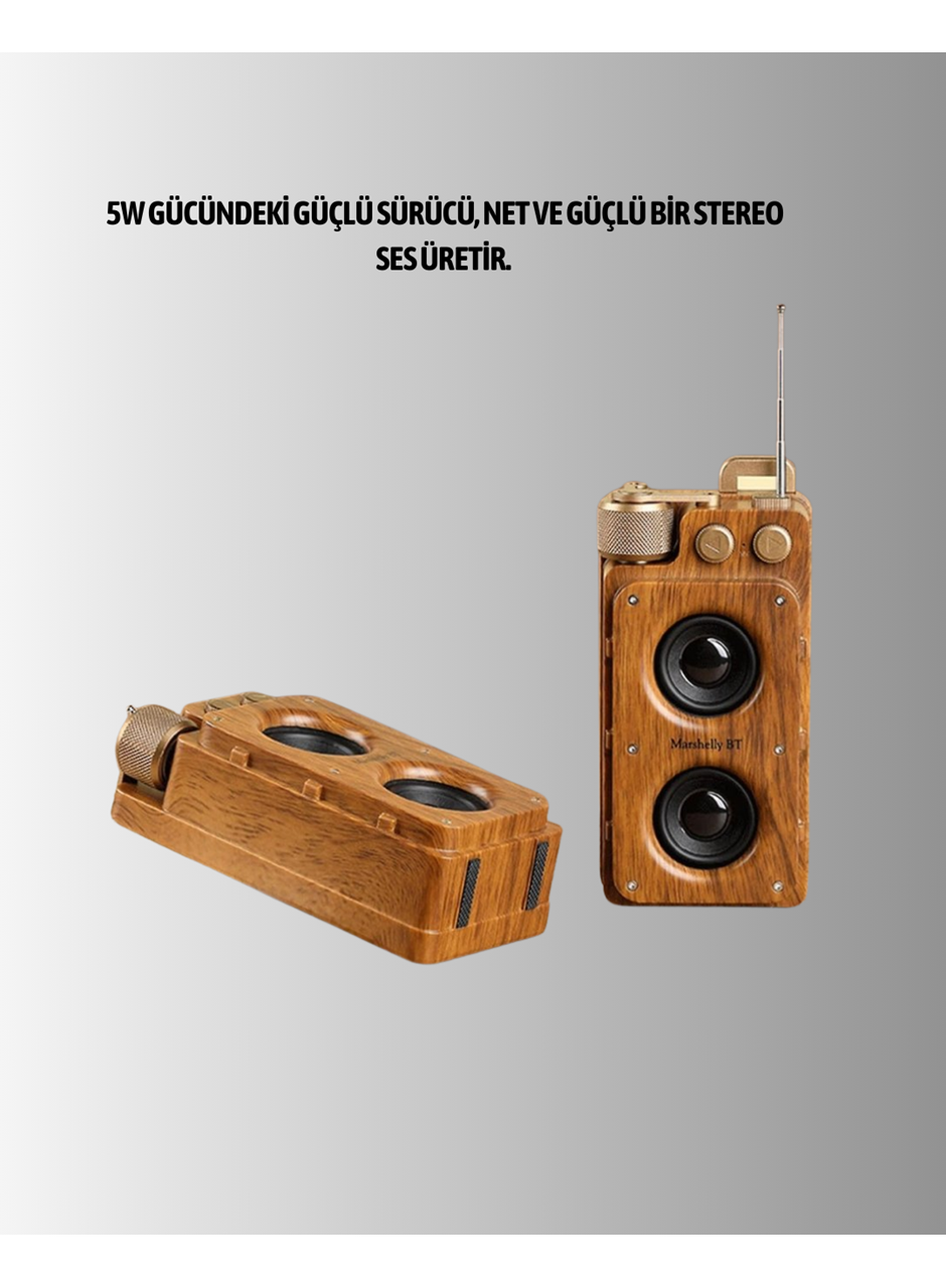 Retro Bluetooth Hoparlör Ahşap Görünümlü 5W Çift Stereo Ses