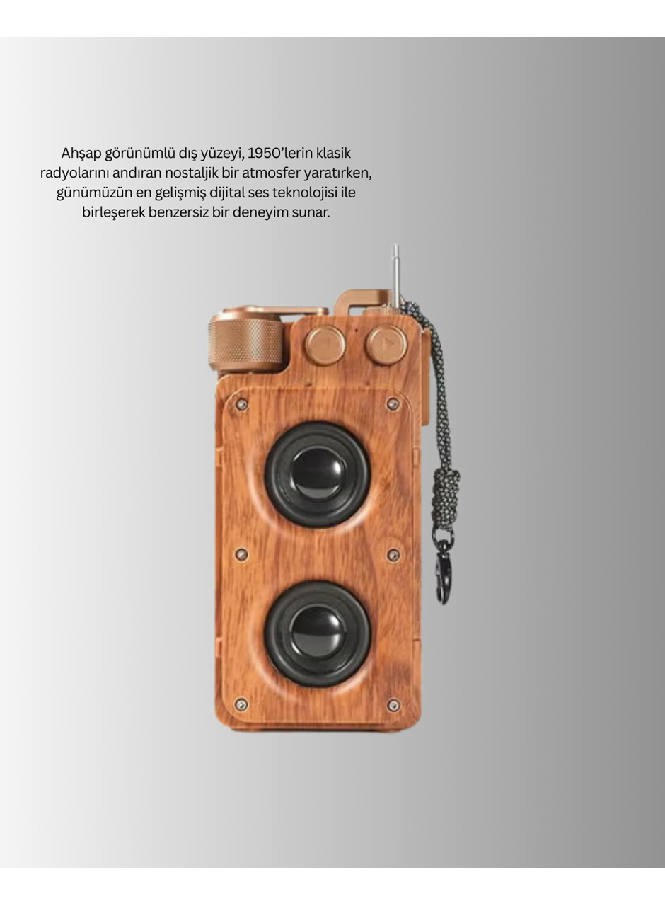 Retro Bluetooth Hoparlör Ahşap Görünümlü 5W Çift Stereo Ses