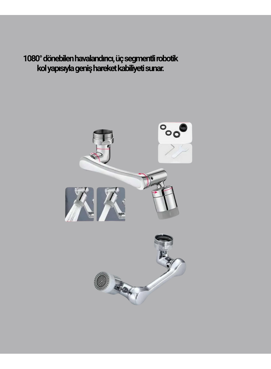 1080° Dönebilen Musluk Başlığı Robotik Kol Havalandırıcı Çok Yönlü Su Yönlendirme