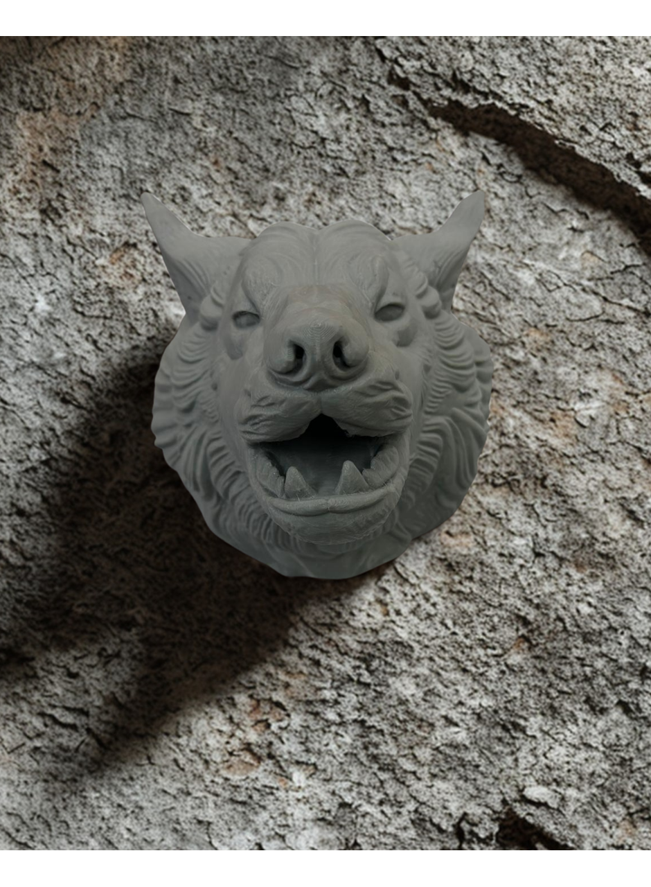 Gri Kurt Duvar Dekoru Asılabilir Dekoratif Heykel Tasarım