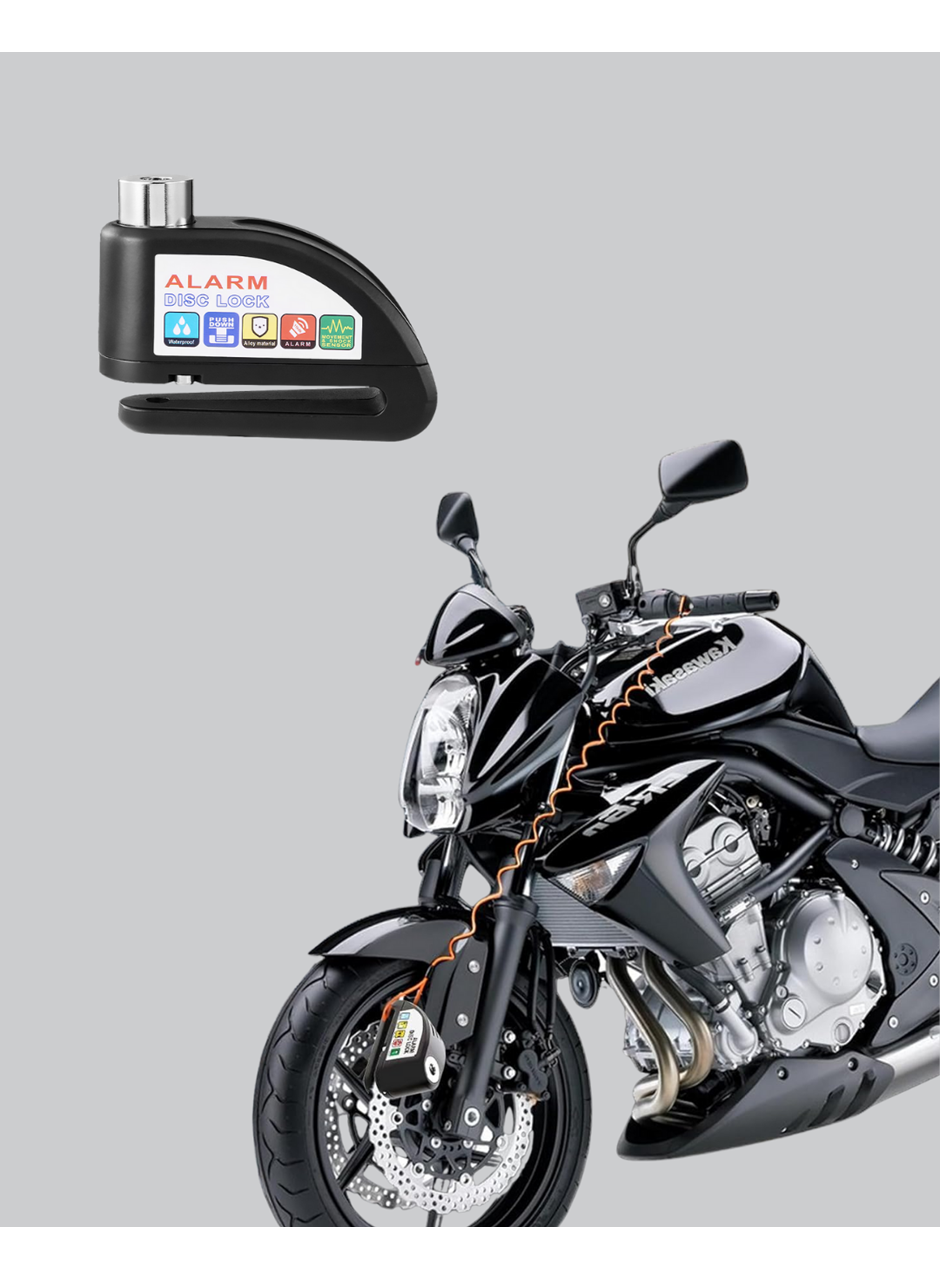 Titreşim Sensörlü Alarmlı Motosiklet Disk Kilidi 14mm Çelik Çift Kilitleme