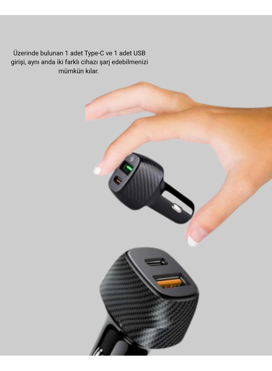 38W Araç Şarj Cihazı Type-C PD USB Hızlı Şarj Çift Port