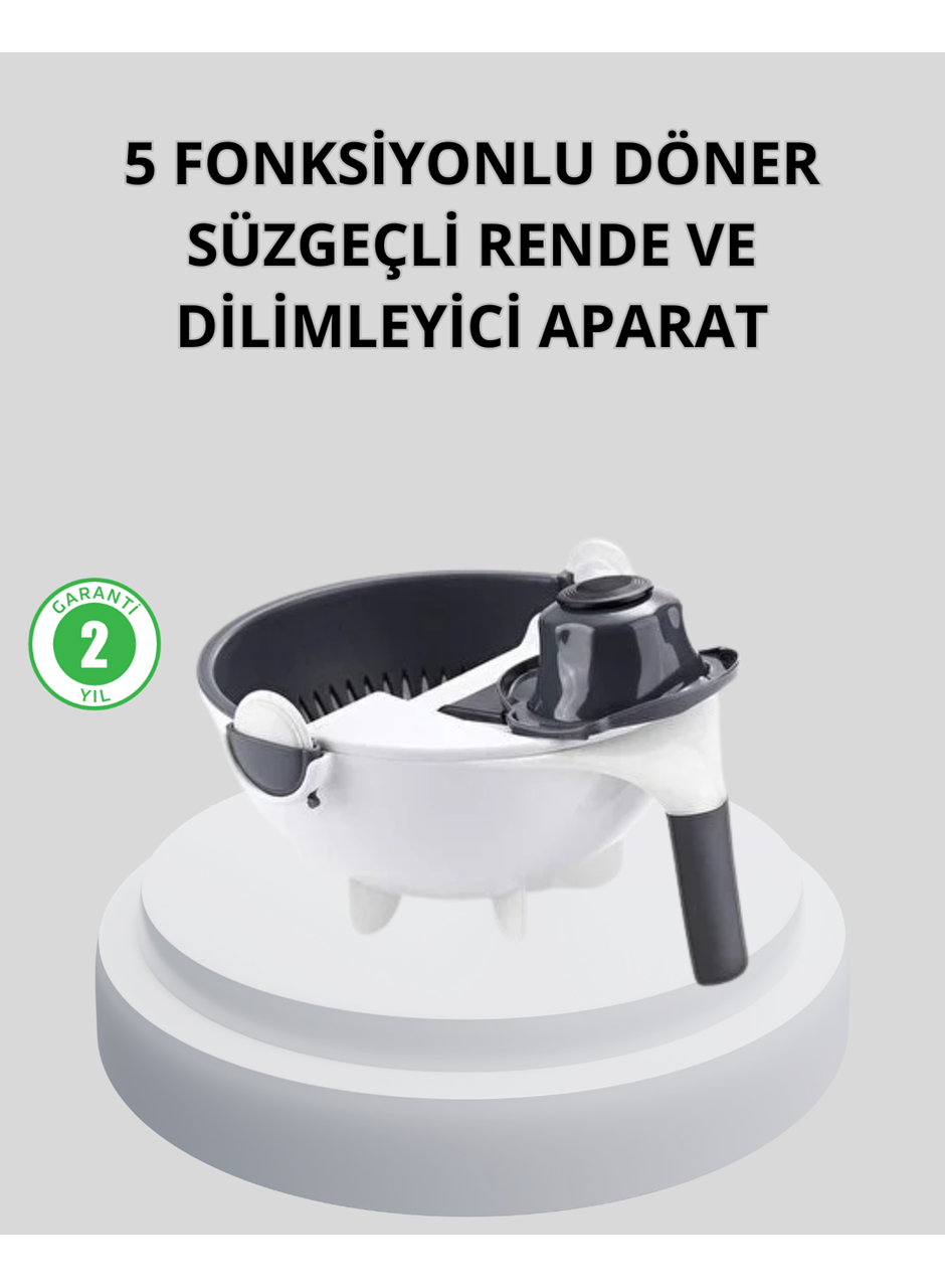 5 Fonksiyonlu Döner Rende Süzgeçli Çok Amaçlı Sebze Doğrayıcı Kaymaz Tabanlı