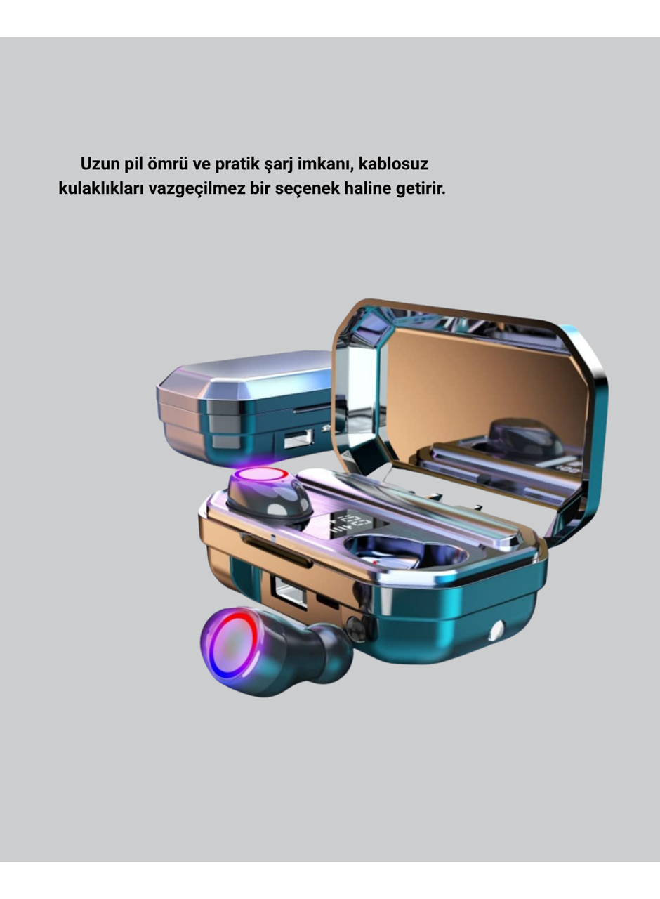 Kablosuz Kulaklık Uzun Pil Ömürlü Şarj Kutulu Ergonomik Hafif Tasarım