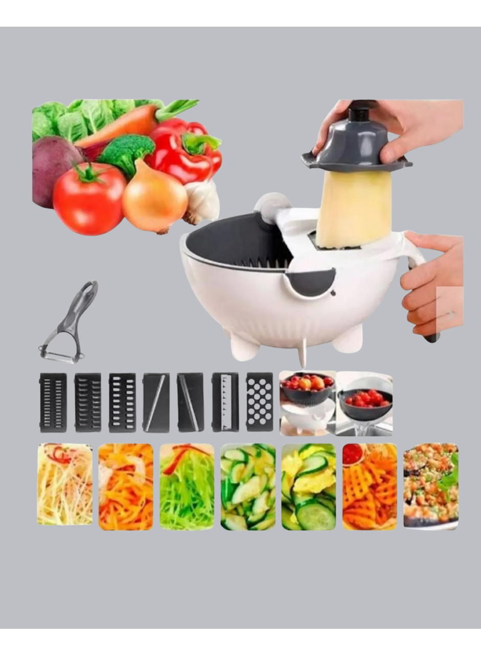 5 Fonksiyonlu Döner Rende Süzgeçli Çok Amaçlı Sebze Doğrayıcı Kaymaz Tabanlı