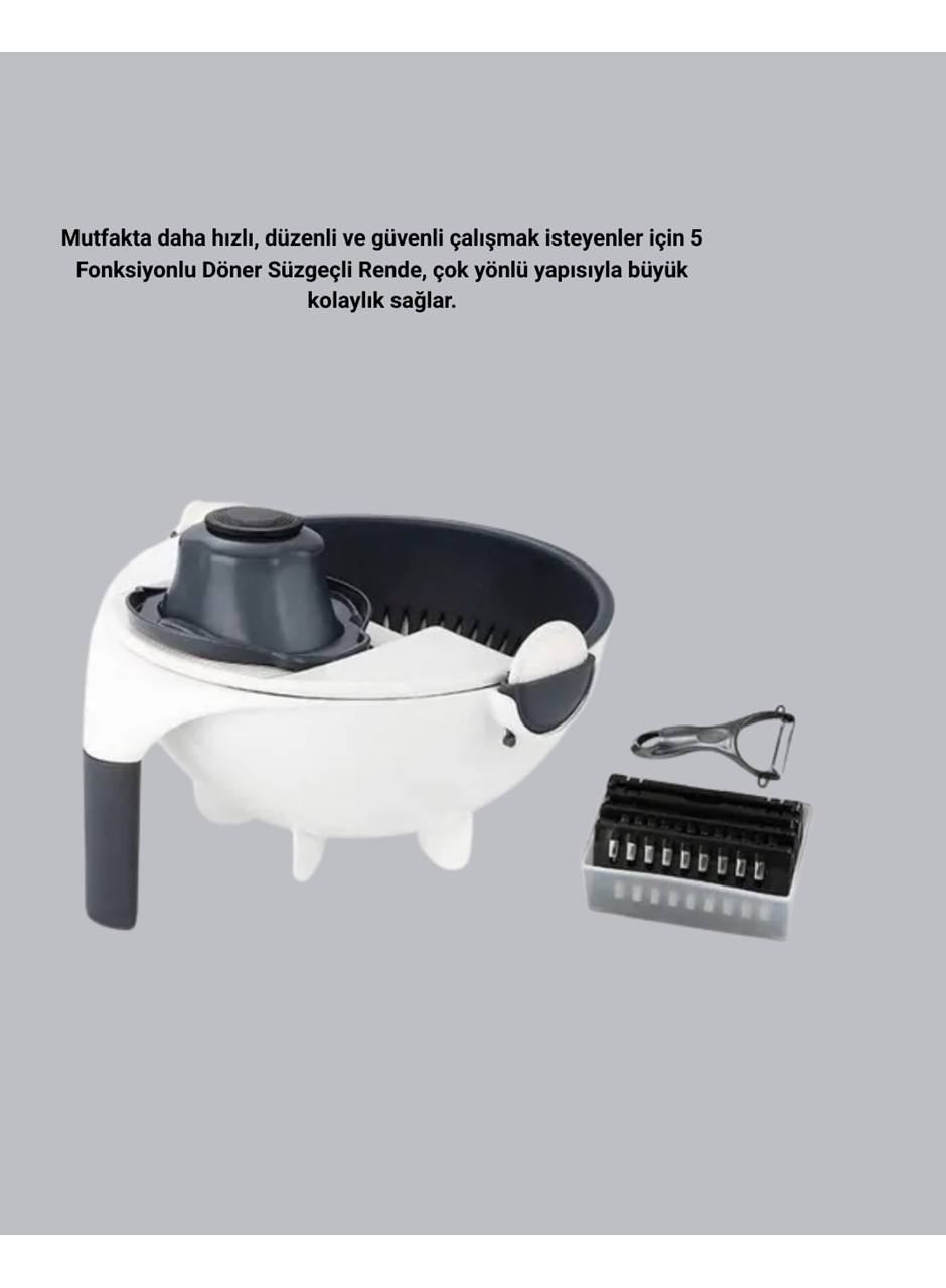5 Fonksiyonlu Döner Rende Süzgeçli Çok Amaçlı Sebze Doğrayıcı Kaymaz Tabanlı