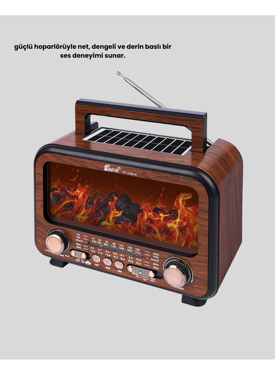 Alev Işığı Efektli Solar Bluetooth Hoparlör Radyo Destekli Taşınabilir Model