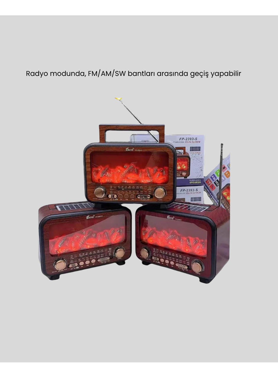 Alev Işığı Efektli Solar Bluetooth Hoparlör Radyo Destekli Taşınabilir Model