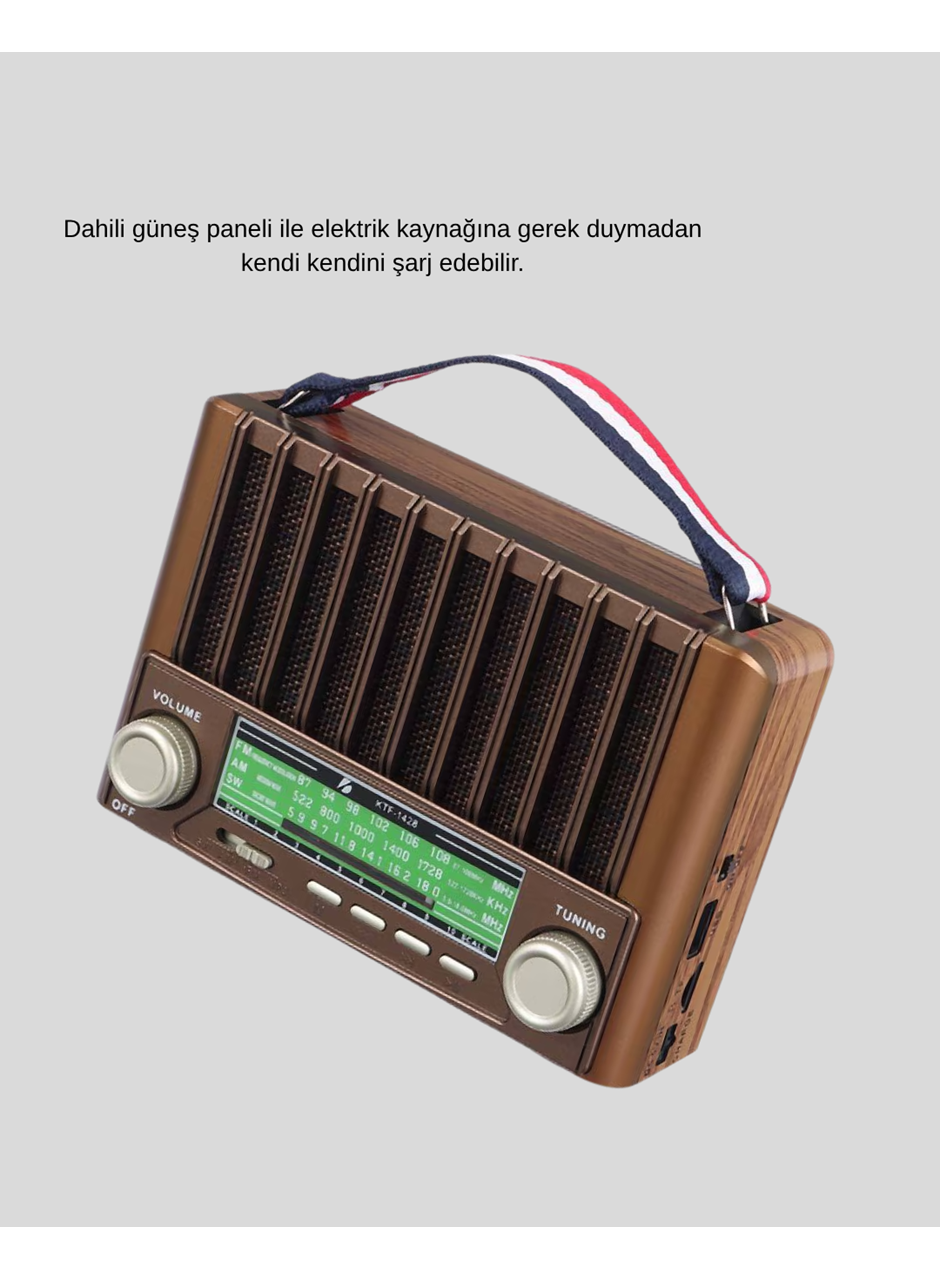Taşınabilir Hoparlör Güneş Panelli Bluetooth USB SD FM AM SW Radyo