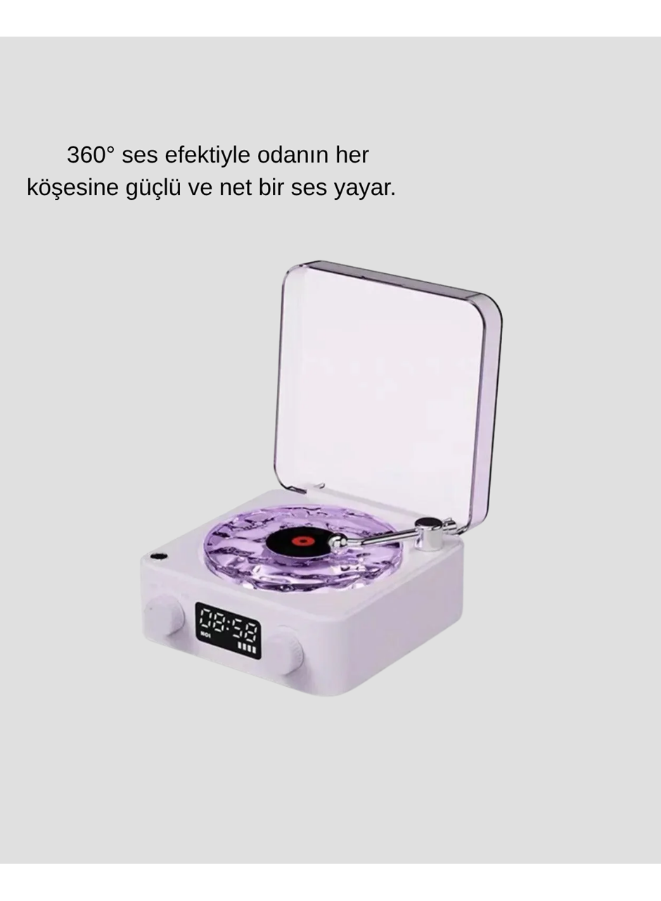 Projektör Işıklı Retro Hoparlör Bluetooth AUX USB Hafıza Kartlı 360° Sesli Şarjlı