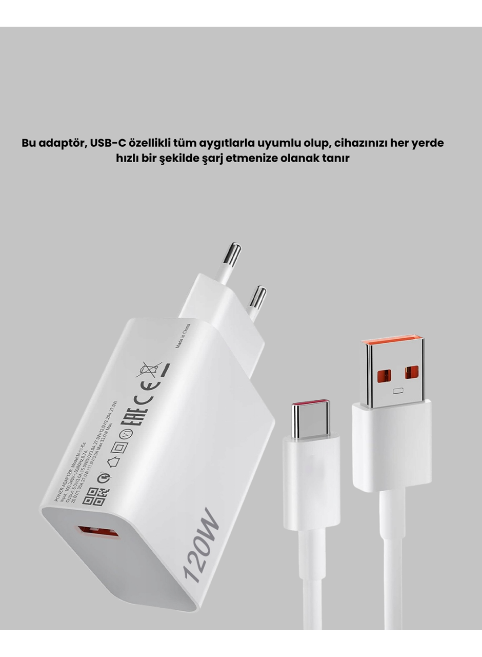 120W Hızlı Şarj Başlığı Ultra Güçlü Type-C Adaptör Kablo Dahil
