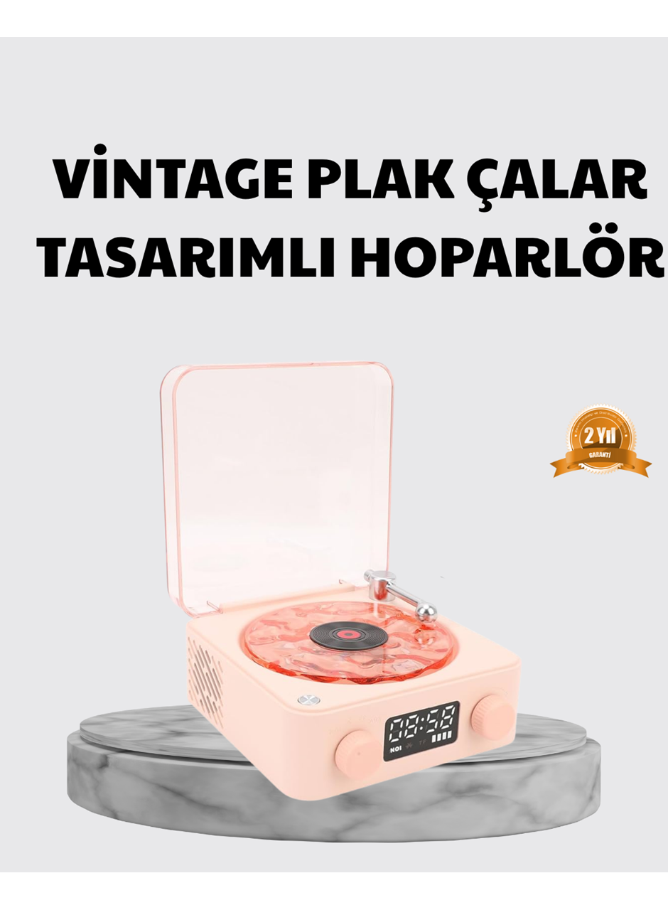 3-ü-1 Gece Işığı Bluetooth Hoparlör ve Dijital Saat Vintage Plak Çalar Tasarımlı