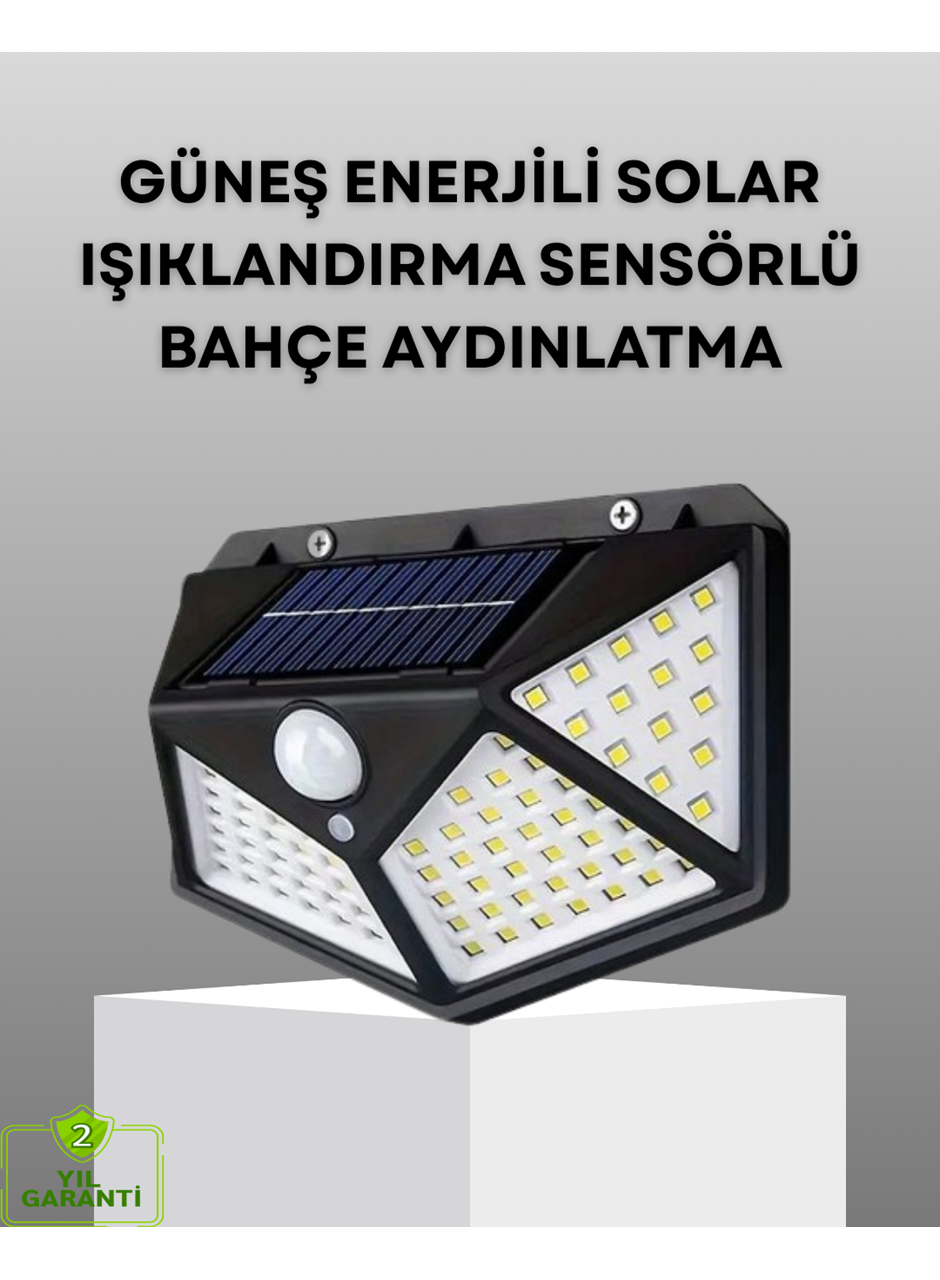100 LED Solar Lamba Hareket Algılamalı Bahçe Duvar Dış Mekan Aydınlatma