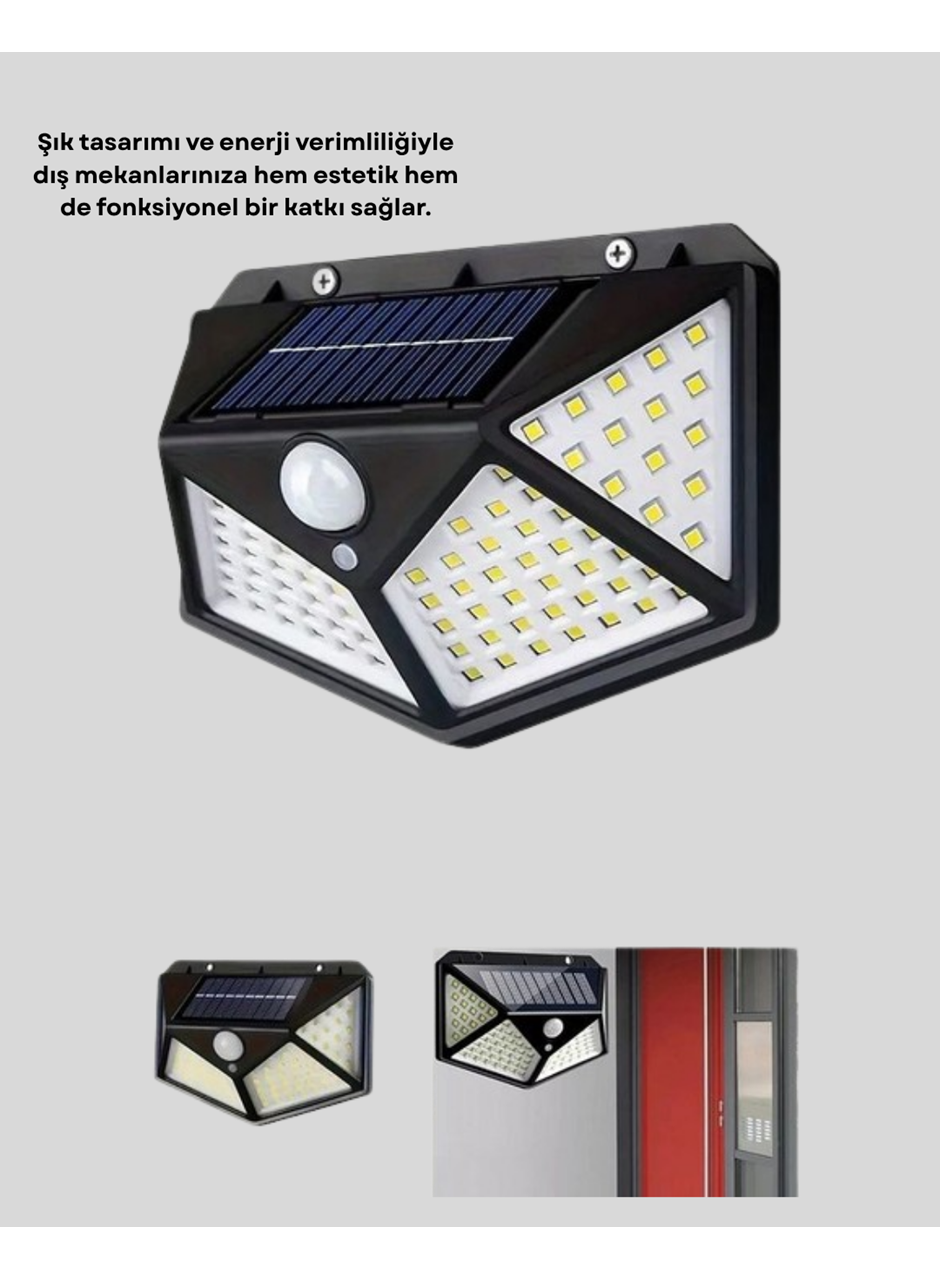 Güneş Enerjili Aydınlatma 100 LED Sensörlü Solar Dış Mekan Lamba