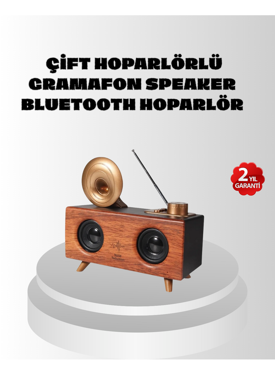 Çift Hoparlörlü Retro Bluetooth Speaker 1800mAh Bataryalı AUX USB SD Kartlı